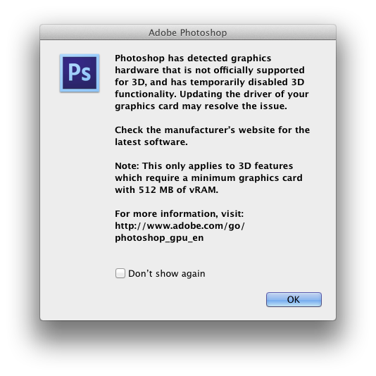 Photoshop does not meet minimum system requirements for adobe mac